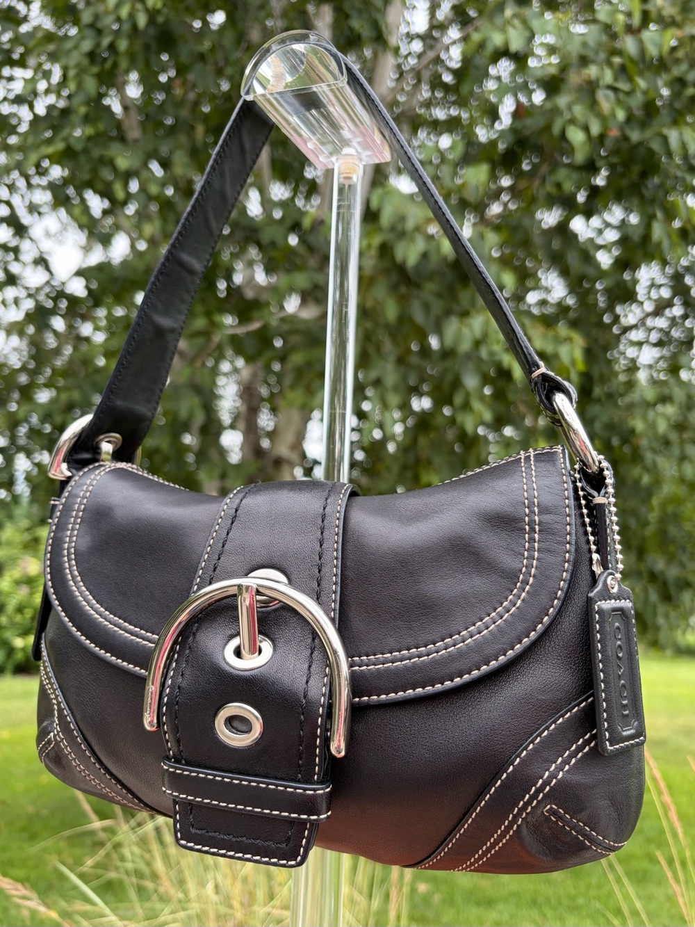 Vintage COACH Soho Flap Shoulder Bag Black Leather 10316 - Picture 3 of 17